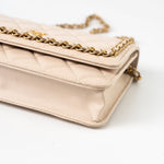 CHANEL Handbag Cream Nude/ Ecru Lambskin Quilted Chain Around Wallet On Chain WOC Aged Gold Hardware - Redeluxe