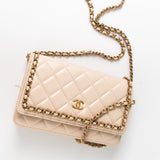 CHANEL Handbag Cream Nude/ Ecru Lambskin Quilted Chain Around Wallet On Chain WOC Aged Gold Hardware - Redeluxe
