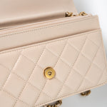 CHANEL Handbag Cream Nude/ Ecru Lambskin Quilted Chain Around Wallet On Chain WOC Aged Gold Hardware - Redeluxe