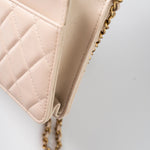 CHANEL Handbag Cream Nude/ Ecru Lambskin Quilted Chain Around Wallet On Chain WOC Aged Gold Hardware - Redeluxe
