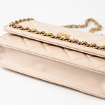 CHANEL Handbag Cream Nude/ Ecru Lambskin Quilted Chain Around Wallet On Chain WOC Aged Gold Hardware - Redeluxe