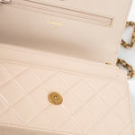 CHANEL Handbag Cream Nude/ Ecru Lambskin Quilted Chain Around Wallet On Chain WOC Aged Gold Hardware - Redeluxe