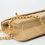 CHANEL Handbag Cream Vintage Beige Double Turnlock Single Flap Briefcase Bag Gold Hardware - Redeluxe
