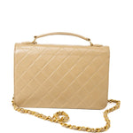 CHANEL Handbag Cream Vintage Beige Double Turnlock Single Flap Briefcase Bag Gold Hardware - Redeluxe