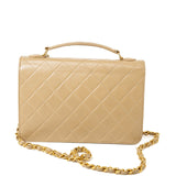 CHANEL Handbag Cream Vintage Beige Double Turnlock Single Flap Briefcase Bag Gold Hardware - Redeluxe