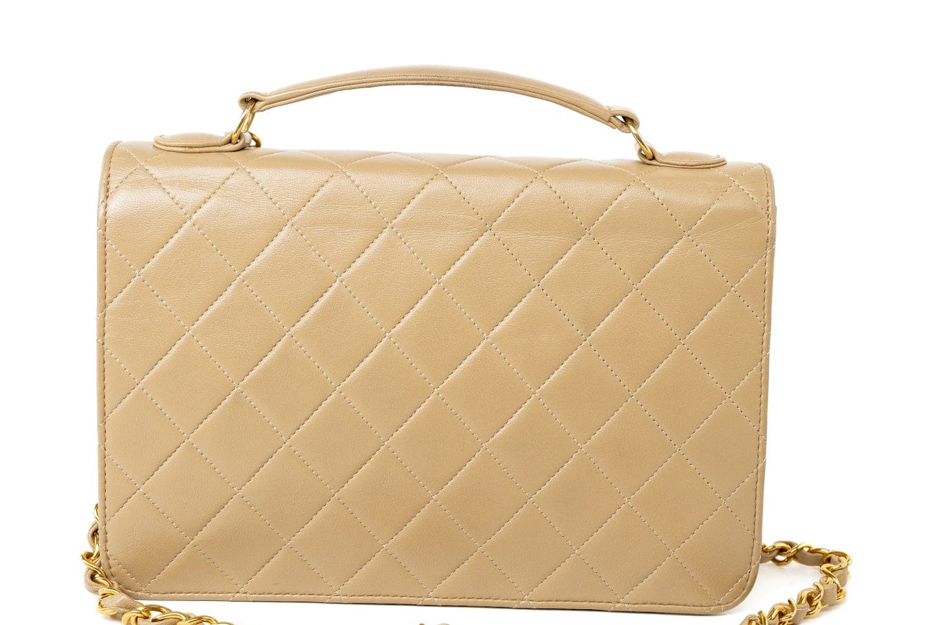 CHANEL Handbag Cream Vintage Beige Double Turnlock Single Flap Briefcase Bag Gold Hardware - Redeluxe