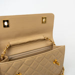 CHANEL Handbag Cream Vintage Beige Double Turnlock Single Flap Briefcase Bag Gold Hardware - Redeluxe