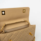 CHANEL Handbag Cream Vintage Beige Double Turnlock Single Flap Briefcase Bag Gold Hardware - Redeluxe