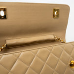 CHANEL Handbag Cream Vintage Beige Double Turnlock Single Flap Briefcase Bag Gold Hardware - Redeluxe