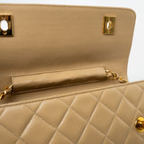 CHANEL Handbag Cream Vintage Beige Double Turnlock Single Flap Briefcase Bag Gold Hardware - Redeluxe