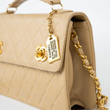 CHANEL Handbag Cream Vintage Beige Double Turnlock Single Flap Briefcase Bag Gold Hardware - Redeluxe