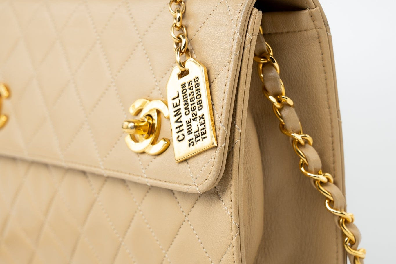 CHANEL Handbag Cream Vintage Beige Double Turnlock Single Flap Briefcase Bag Gold Hardware - Redeluxe