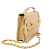 CHANEL Handbag Cream Vintage Beige Double Turnlock Single Flap Briefcase Bag Gold Hardware - Redeluxe