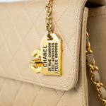 CHANEL Handbag Cream Vintage Beige Double Turnlock Single Flap Briefcase Bag Gold Hardware - Redeluxe