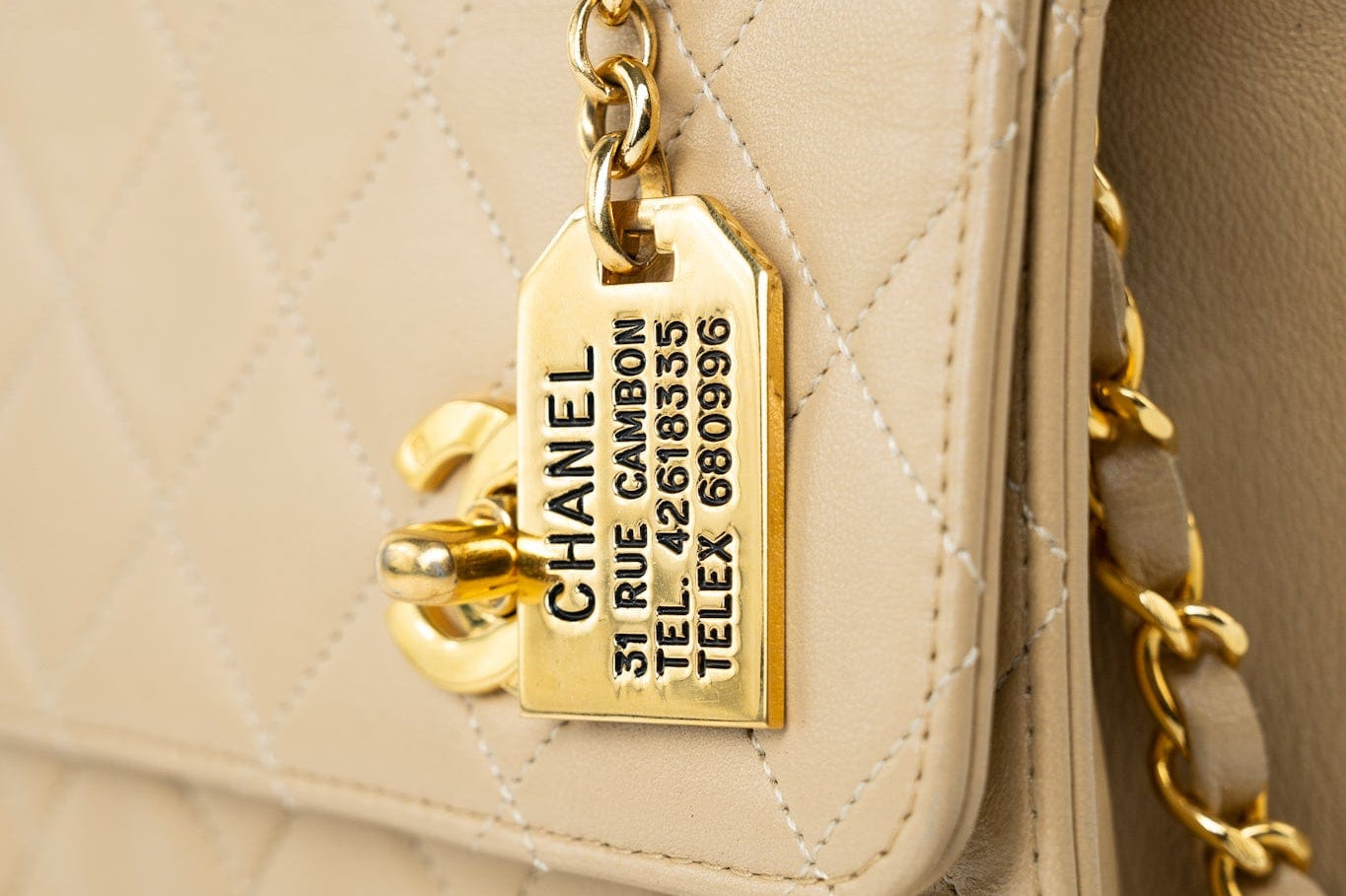 CHANEL Handbag Cream Vintage Beige Double Turnlock Single Flap Briefcase Bag Gold Hardware - Redeluxe