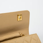 CHANEL Handbag Cream Vintage Beige Double Turnlock Single Flap Briefcase Bag Gold Hardware - Redeluxe
