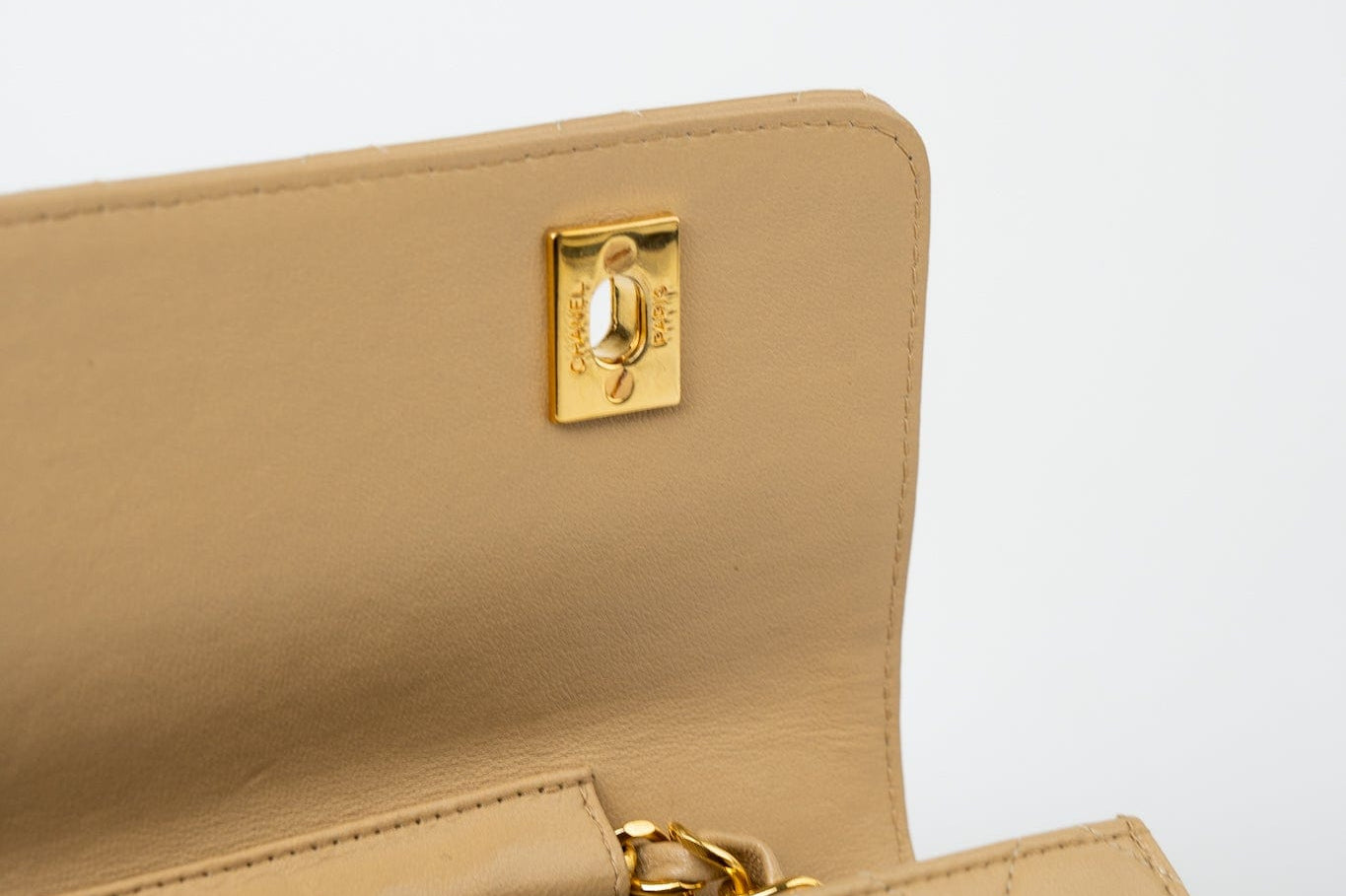 CHANEL Handbag Cream Vintage Beige Double Turnlock Single Flap Briefcase Bag Gold Hardware - Redeluxe