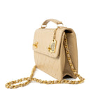 CHANEL Handbag Cream Vintage Beige Double Turnlock Single Flap Briefcase Bag Gold Hardware - Redeluxe