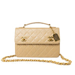 CHANEL Handbag Cream Vintage Beige Double Turnlock Single Flap Briefcase Bag Gold Hardware - Redeluxe