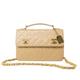 CHANEL Handbag Cream Vintage Beige Double Turnlock Single Flap Briefcase Bag Gold Hardware - Redeluxe