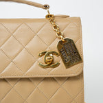 CHANEL Handbag Cream Vintage Beige Double Turnlock Single Flap Briefcase Bag Gold Hardware - Redeluxe