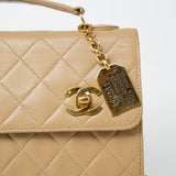 CHANEL Handbag Cream Vintage Beige Double Turnlock Single Flap Briefcase Bag Gold Hardware - Redeluxe