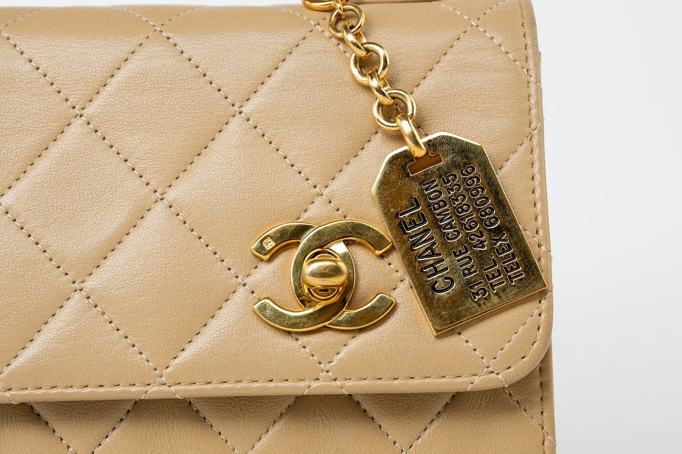 CHANEL Handbag Cream Vintage Beige Double Turnlock Single Flap Briefcase Bag Gold Hardware - Redeluxe