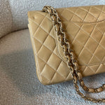 CHANEL Handbag Cream Vintage Beige Lambskin Quilted Classic Flap Medium GHW - Redeluxe