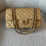CHANEL Handbag Cream Vintage Beige Lambskin Quilted Classic Flap Medium GHW - Redeluxe