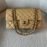 CHANEL Handbag Cream Vintage Beige Lambskin Quilted Classic Flap Medium GHW - Redeluxe