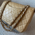 CHANEL Handbag Cream Vintage Beige Lambskin Quilted Classic Flap Medium GHW - Redeluxe