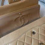 CHANEL Handbag Cream Vintage Beige Lambskin Quilted Classic Flap Medium GHW - Redeluxe