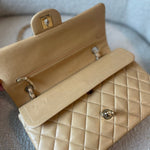 CHANEL Handbag Cream Vintage Beige Lambskin Quilted Classic Flap Medium GHW - Redeluxe