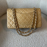 CHANEL Handbag Cream Vintage Beige Lambskin Quilted Classic Flap Medium GHW - Redeluxe