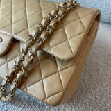 CHANEL Handbag Cream Vintage Beige Lambskin Quilted Classic Flap Medium GHW - Redeluxe