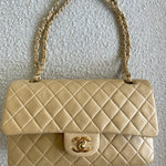 CHANEL Handbag Cream Vintage Beige Lambskin Quilted Classic Flap Medium GHW - Redeluxe