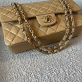 CHANEL Handbag Cream Vintage Beige Lambskin Quilted Classic Flap Medium GHW - Redeluxe