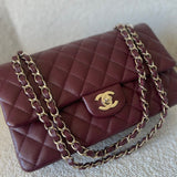 CHANEL Handbag Dark Red/Maroon Caviar Quilted Classic Flap Medium LGHW - Redeluxe
