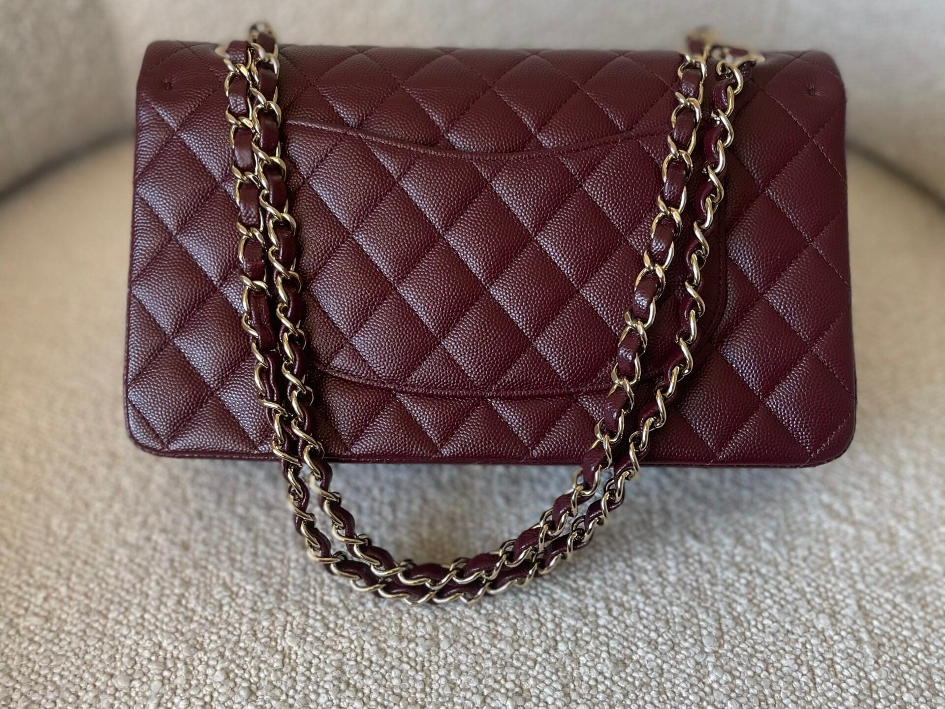 CHANEL Handbag Dark Red/Maroon Caviar Quilted Classic Flap Medium LGHW - Redeluxe