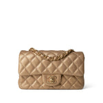 CHANEL Handbag Gold 15C Gold Caviar Quilted Mini Rectangular Flap Antique Gold Hardware - Redeluxe
