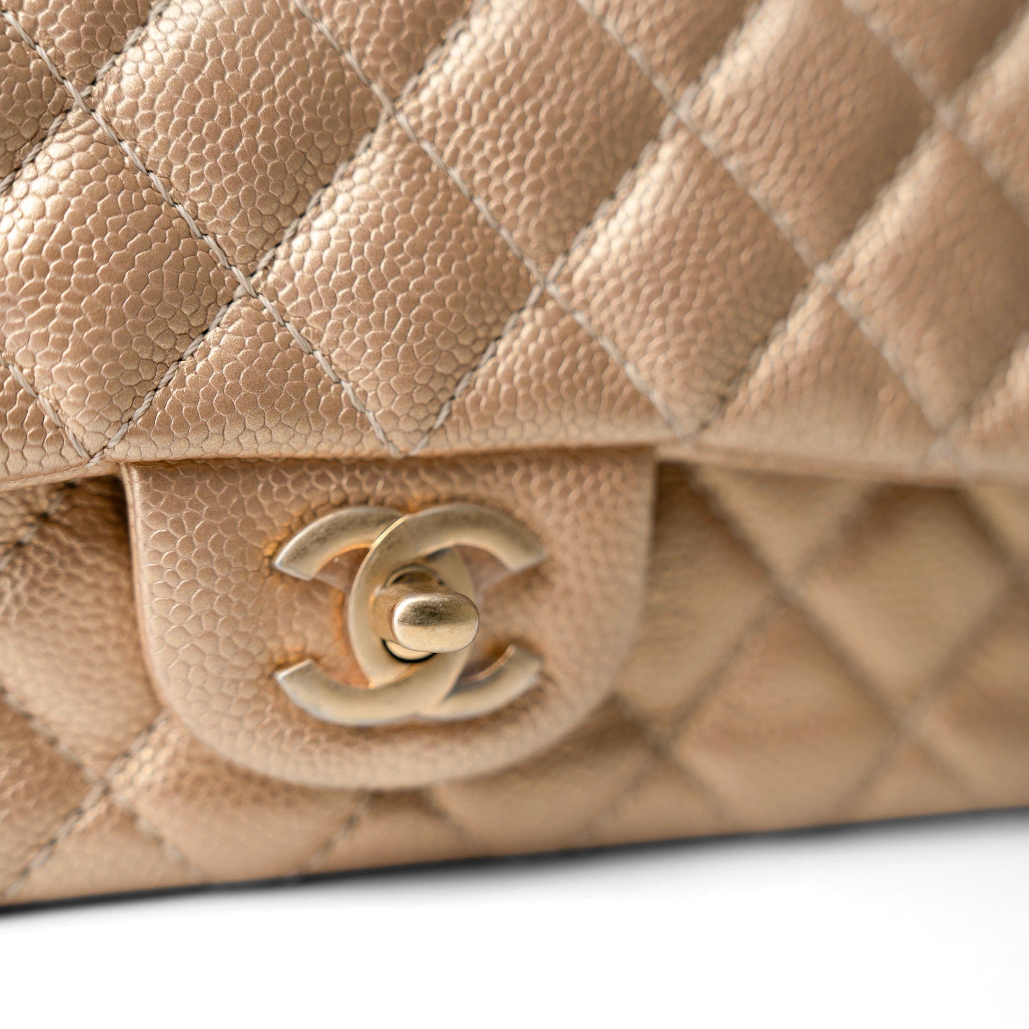 CHANEL Handbag Gold 15C Gold Caviar Quilted Mini Rectangular Flap Antique Gold Hardware - Redeluxe