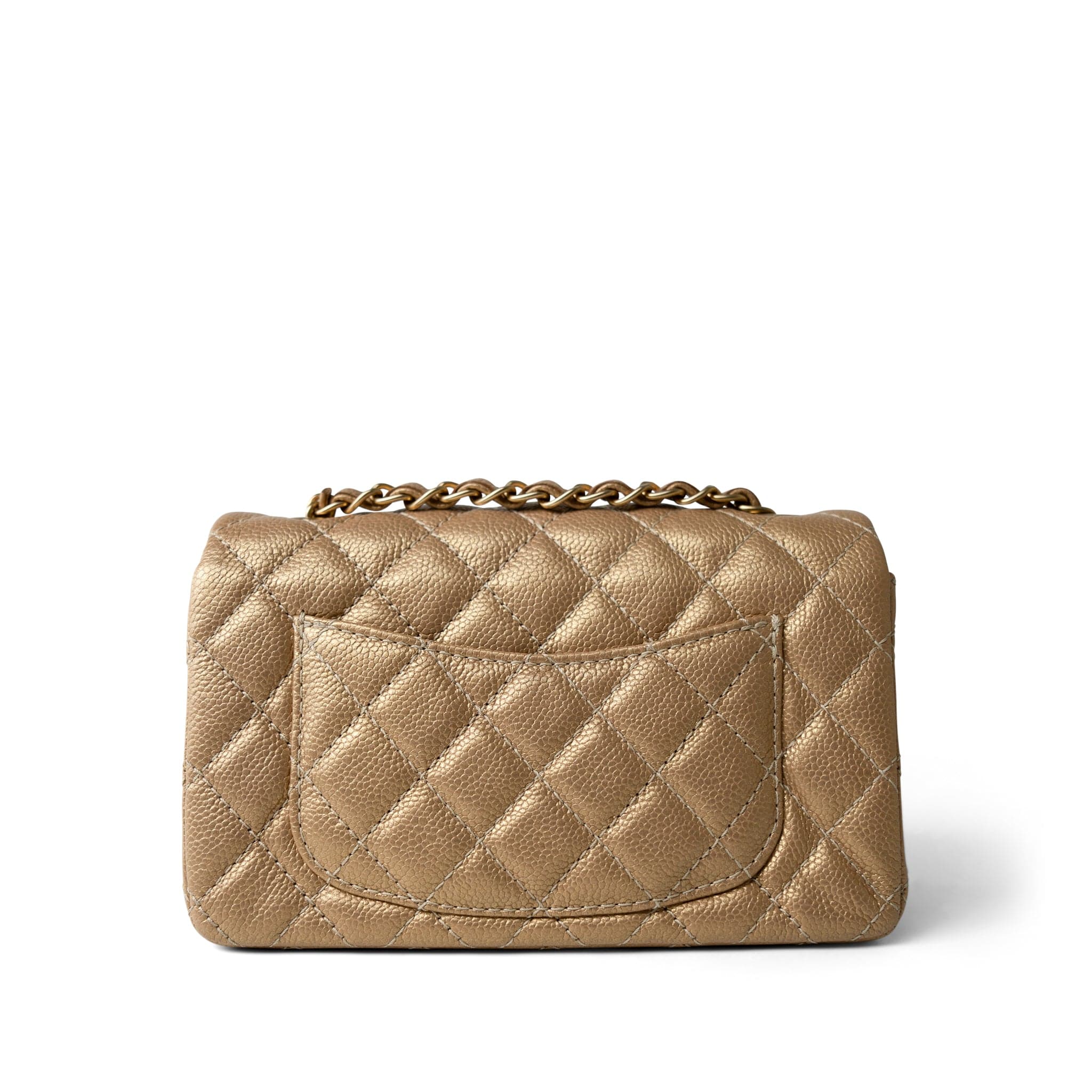 CHANEL Handbag Gold 15C Gold Caviar Quilted Mini Rectangular Flap Antique Gold Hardware - Redeluxe