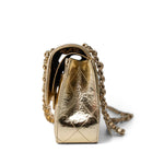CHANEL Handbag Gold / Classic Flap Metallic Hammered Gold Calfskin Quilted Small Double Flap Gold/Black - Redeluxe