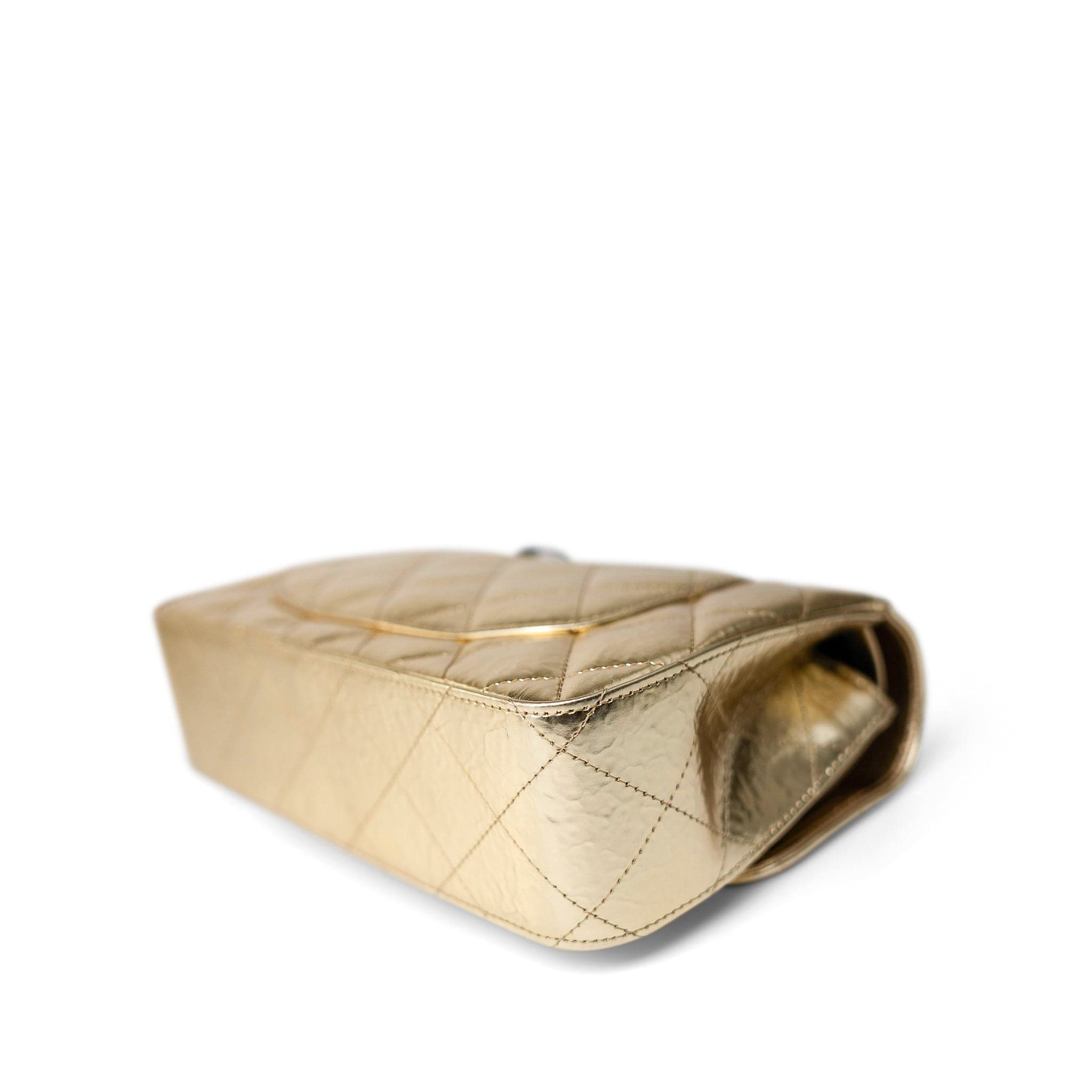 CHANEL Handbag Gold / Classic Flap Metallic Hammered Gold Calfskin Quilted Small Double Flap Gold/Black - Redeluxe