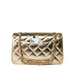 CHANEL Handbag Gold / Classic Flap Metallic Hammered Gold Calfskin Quilted Small Double Flap Gold/Black - Redeluxe