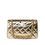 CHANEL Handbag Gold / Classic Flap Metallic Hammered Gold Calfskin Quilted Small Double Flap Gold/Black - Redeluxe