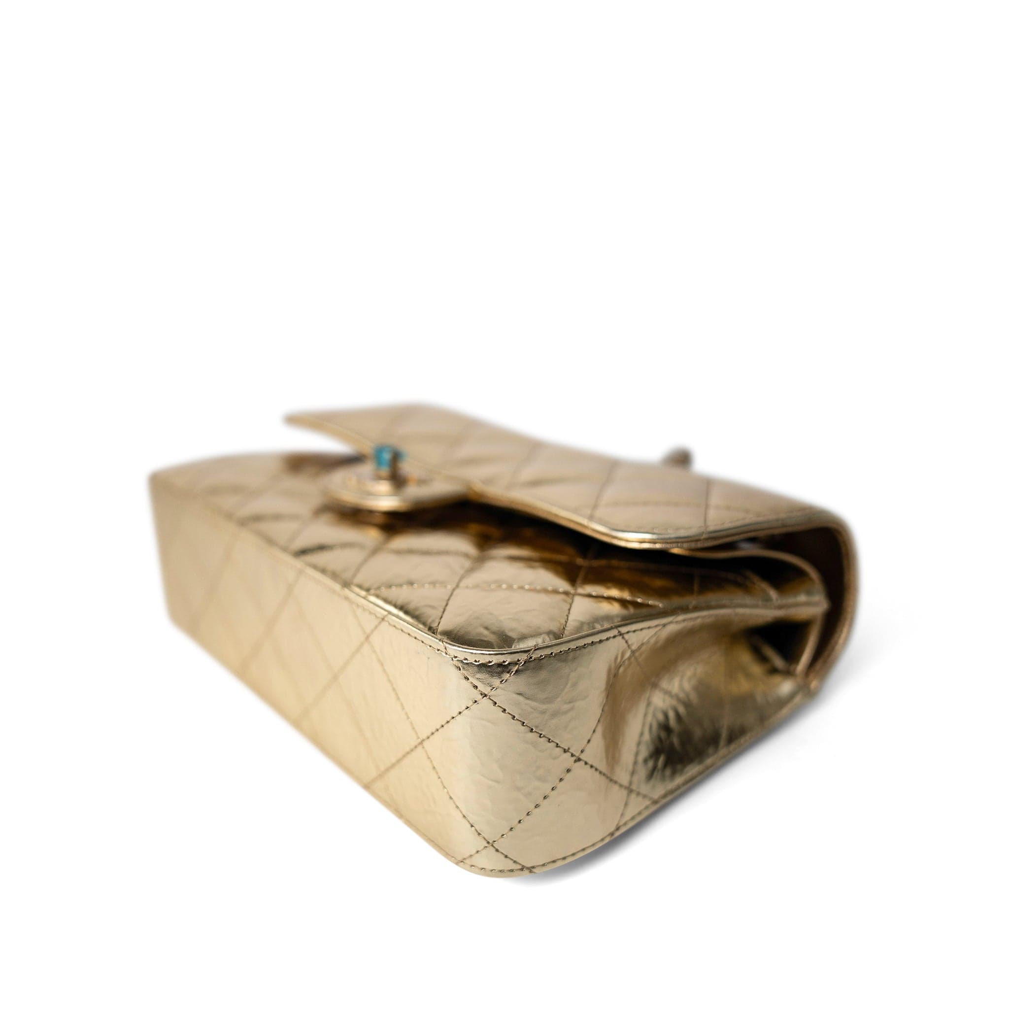 CHANEL Handbag Gold / Classic Flap Metallic Hammered Gold Calfskin Quilted Small Double Flap Gold/Black - Redeluxe