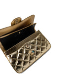 CHANEL Handbag Gold / Classic Flap Metallic Hammered Gold Calfskin Quilted Small Double Flap Gold/Black - Redeluxe