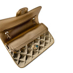 CHANEL Handbag Gold / Classic Flap Metallic Hammered Gold Calfskin Quilted Small Double Flap Gold/Black - Redeluxe