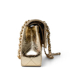 CHANEL Handbag Gold / Classic Flap Metallic Hammered Gold Calfskin Quilted Small Double Flap Gold/Black - Redeluxe